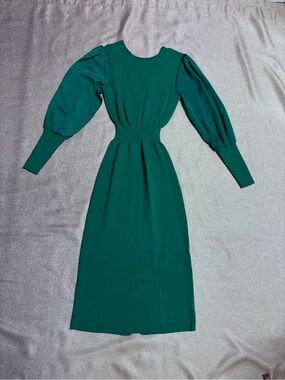 Eva Mendez Deep Green Long Sleeve Midi Dress with long sleeve Size XS